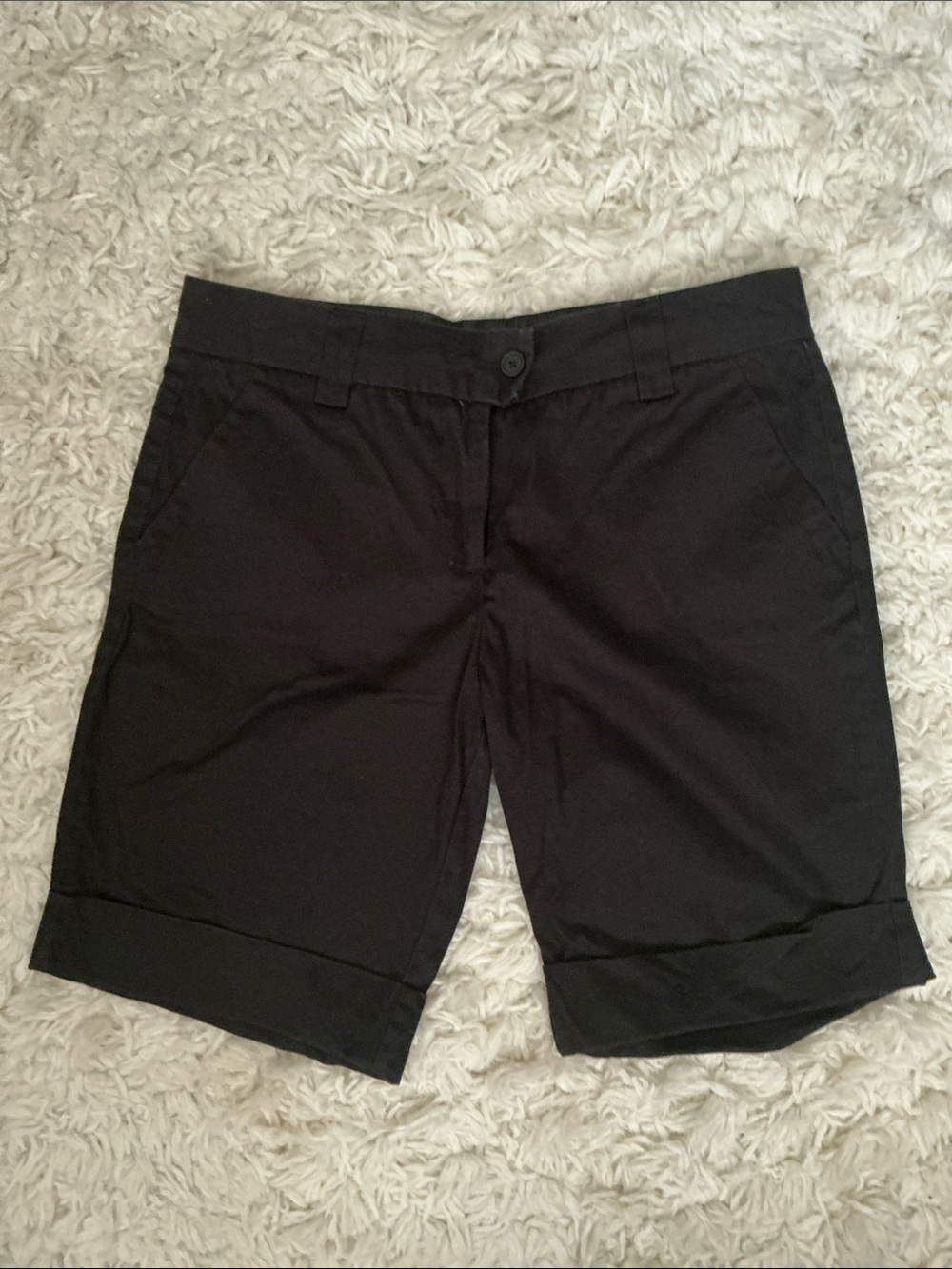 Y2K Black Cuffed Bermuda Long Shorts